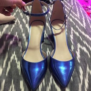 ASOS metallic blue Mary Jane chunky heels